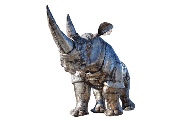 Sculpture rhinocéros en métal recyclé