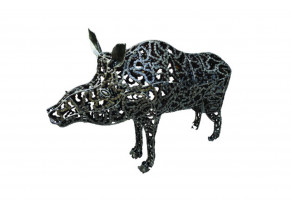 Sculpture metal exterieur sanglier chaine velo
