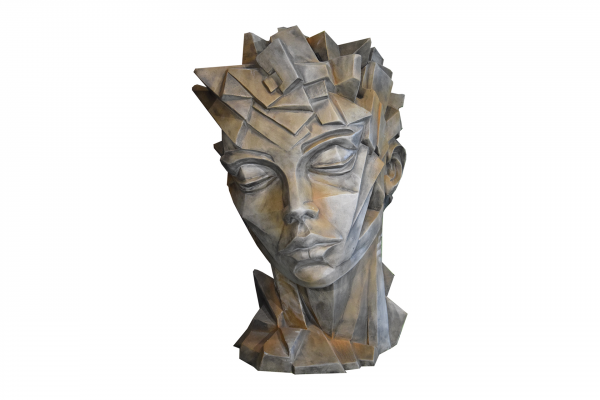 Statue Visage Femme Kubis Demi Rouille