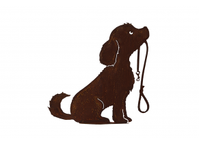 silhouette chien assis avec laisse metal rouille