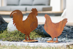 silhouette poule et coq en metal rouille